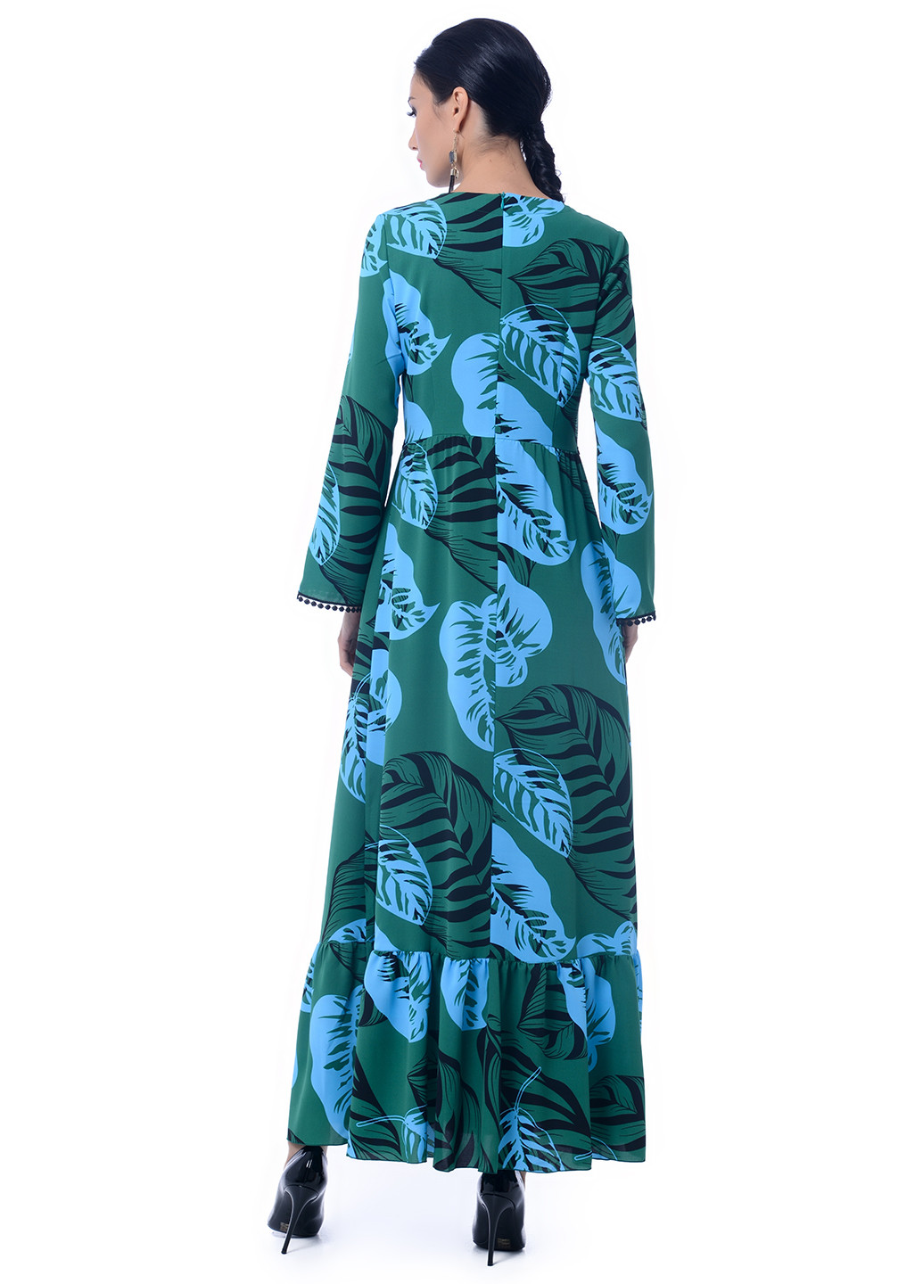 Зеленое коктейльное платье в стиле ампир Iren Klairie с цветочным принтом