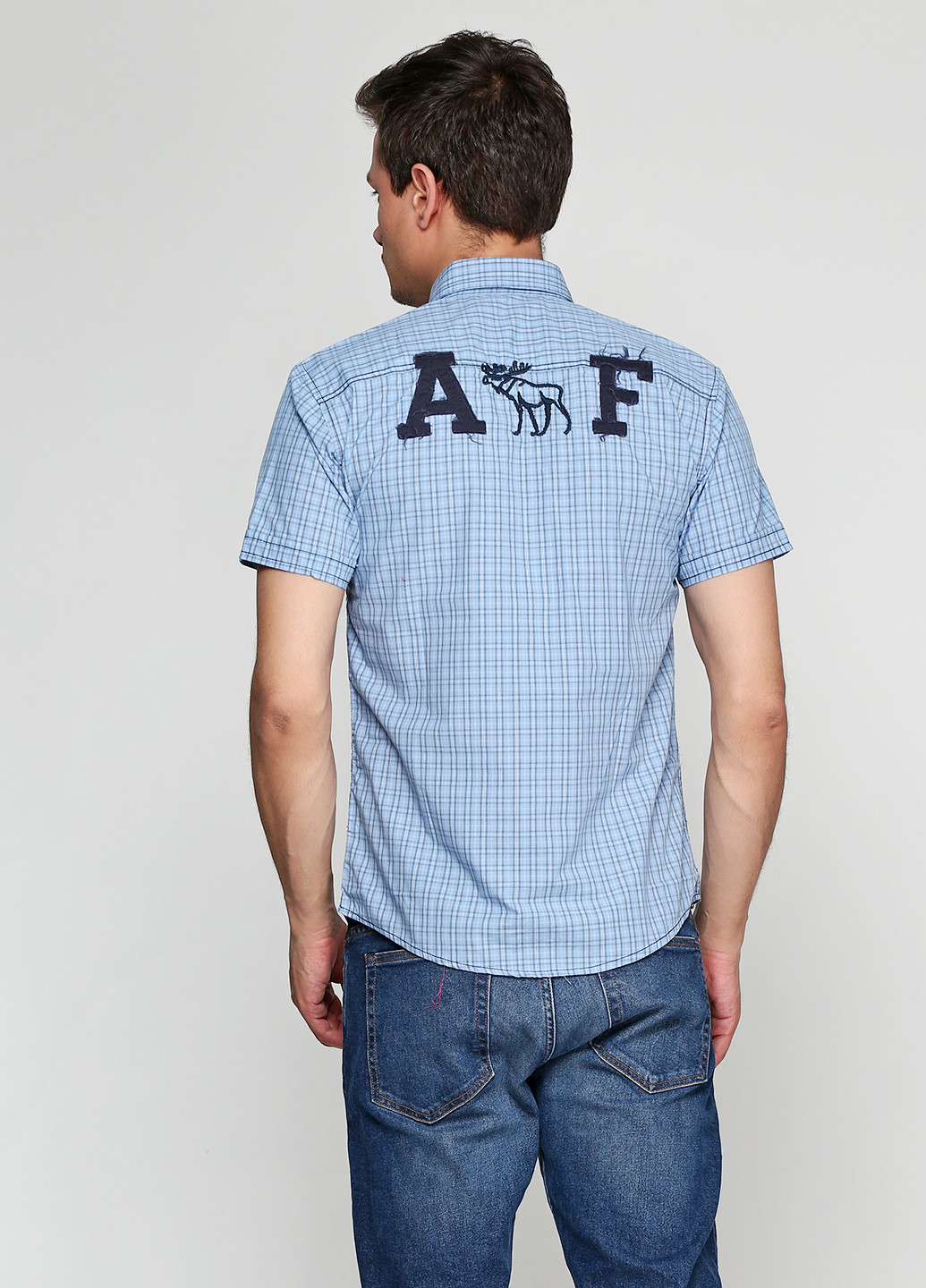 Голубой кэжуал рубашка в клетку Abercrombie & Fitch с коротким рукавом
