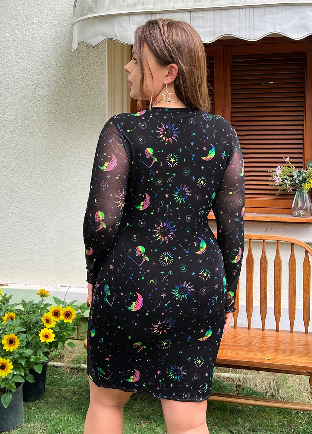 Черное кэжуал платье футляр SHEIN с абстрактным узором