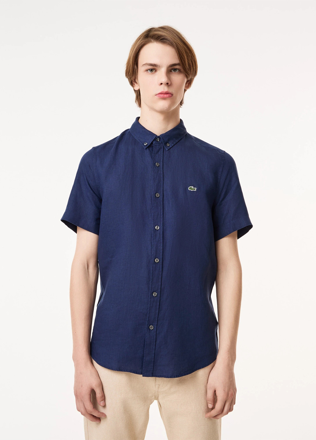 Темно-синяя кэжуал рубашка однотонная Lacoste