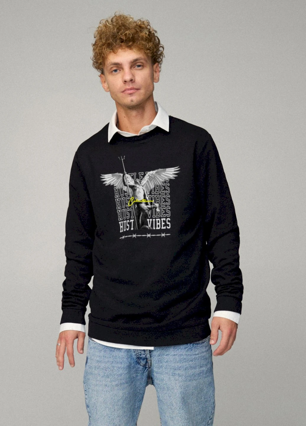 Чорний світшот чоловічий oversize /no flis/ YAPPI малюнок (251424228)