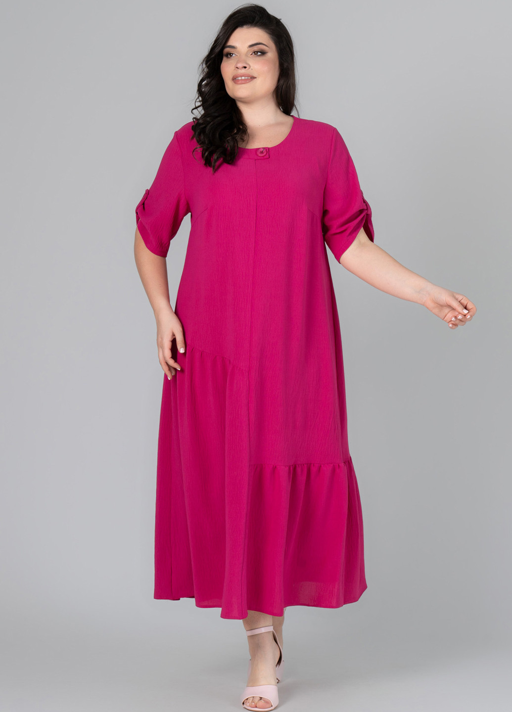 Фуксинова (кольору Фукія) кежуал сукня оверсайз A'll Posa однотонна