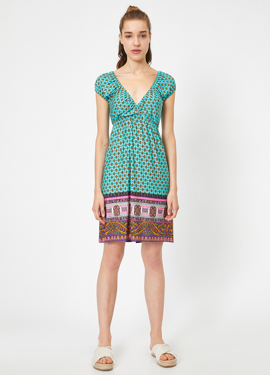 Бирюзовое кэжуал платье KOTON с геометрическим узором