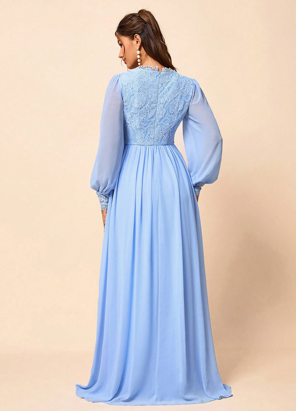 Блакитна вечірня сукня з спідницею-сонце, в стилі армпір SHEIN однотонна