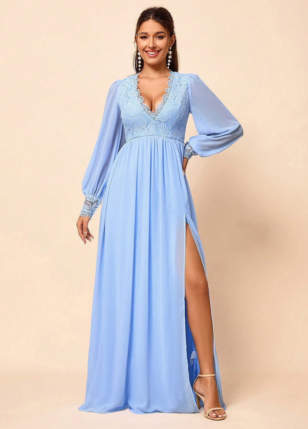 Блакитна вечірня сукня з спідницею-сонце, в стилі армпір SHEIN однотонна