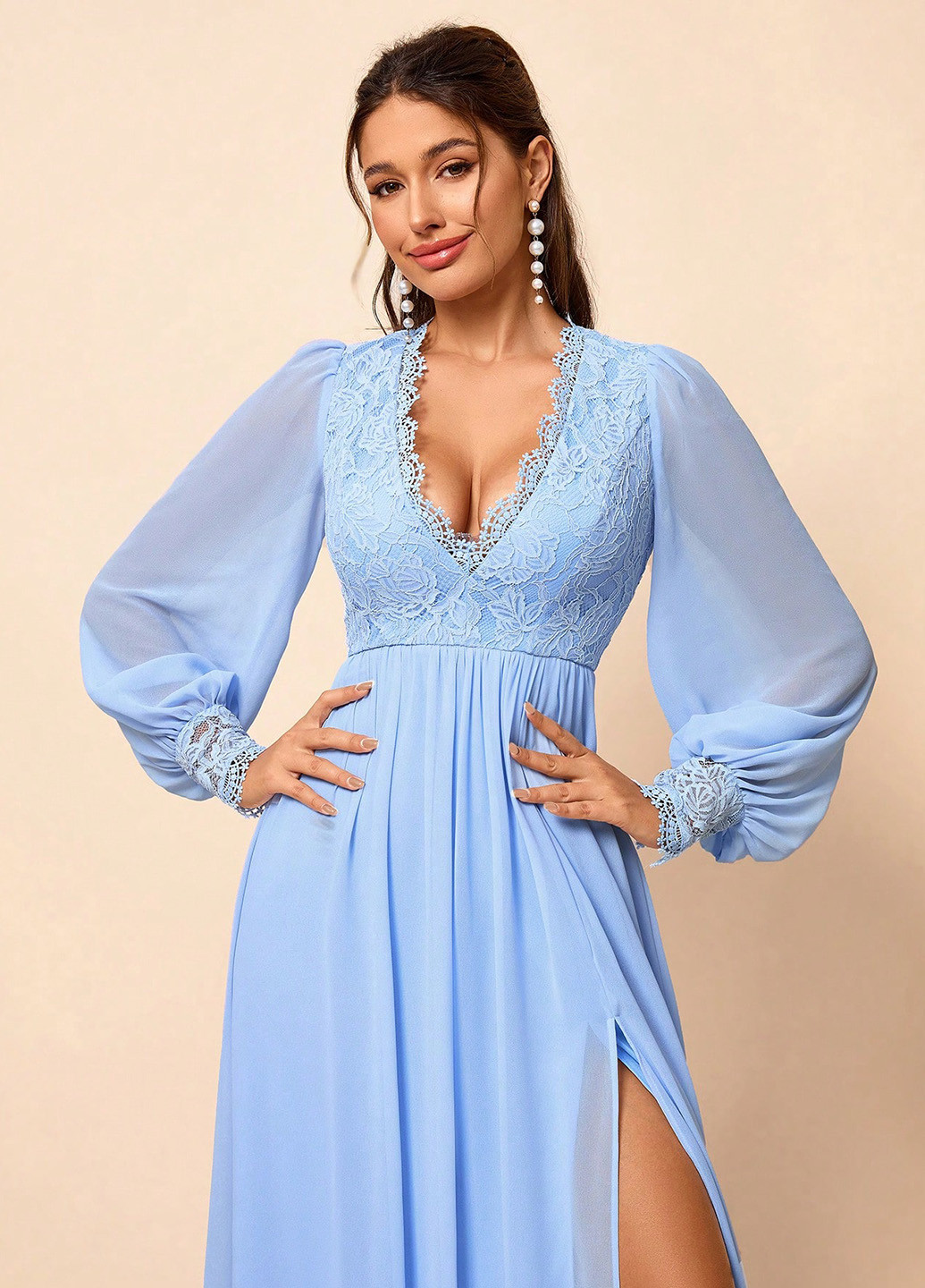 Блакитна вечірня сукня з спідницею-сонце, в стилі армпір SHEIN однотонна