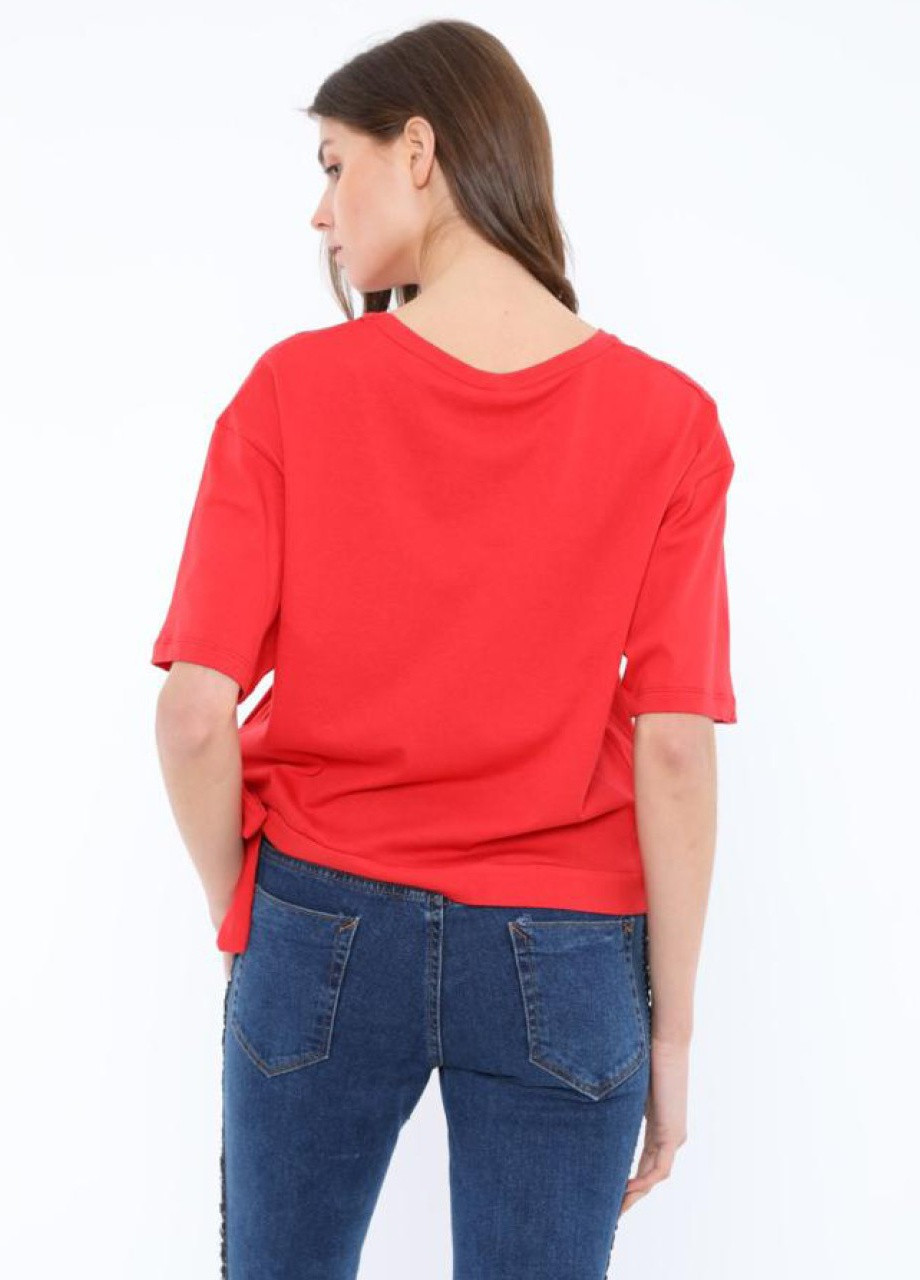 Красная всесезон футболка женская красная укороченная оверсайз с коротким рукавом MDG Свободная
