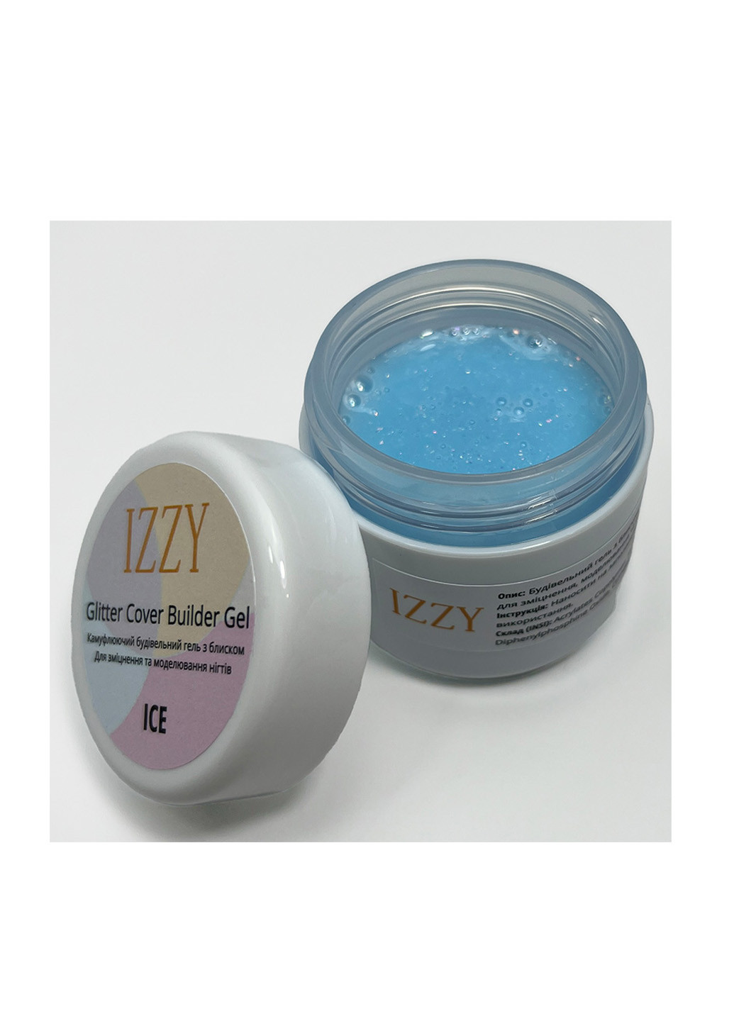 Гель для наращивания ногтей с хлопьями юкки Ice Glitter Cover Gel, 40 г Izzy (363030752)