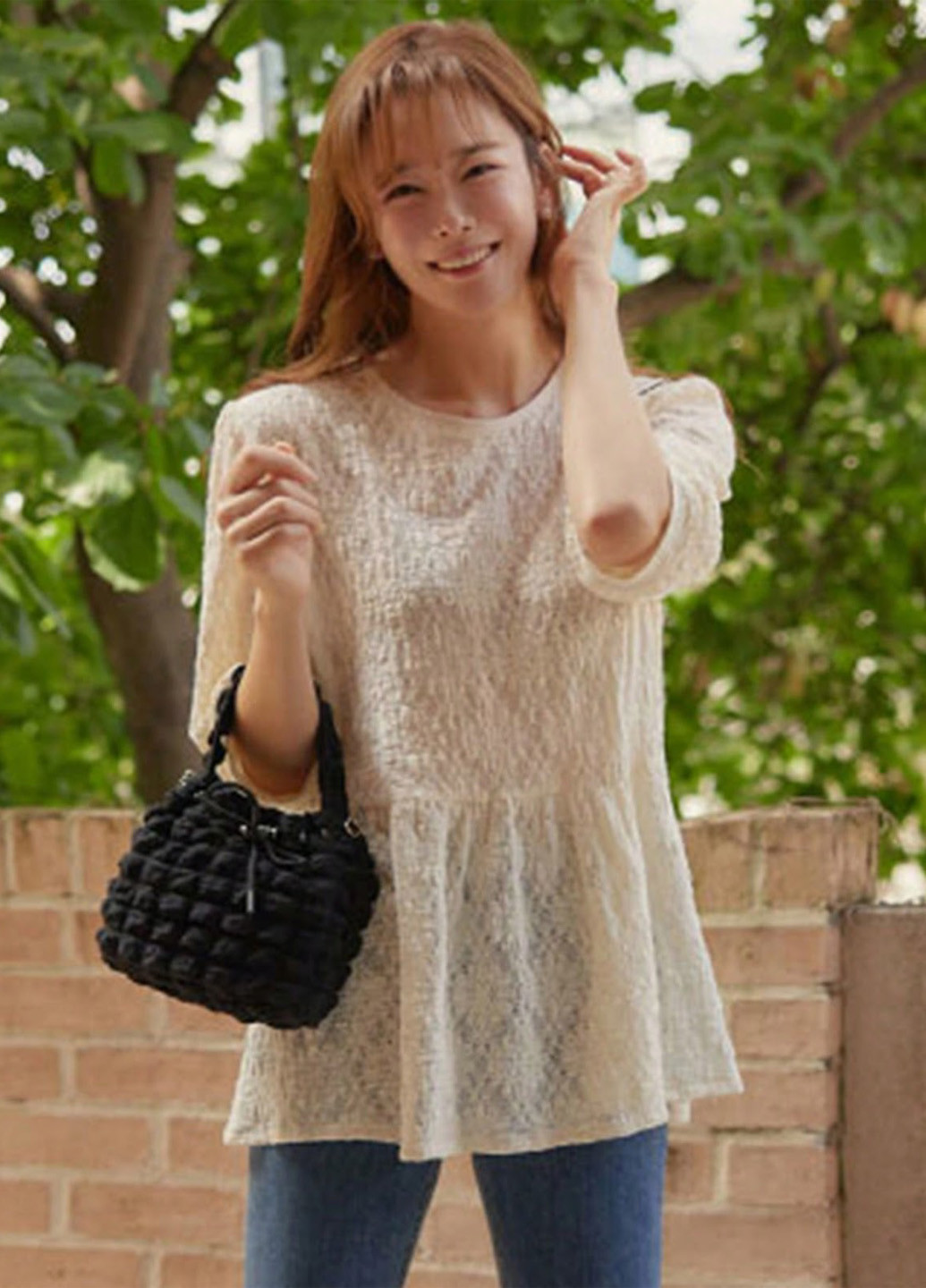 Кремовая блуза с баской SHEIN