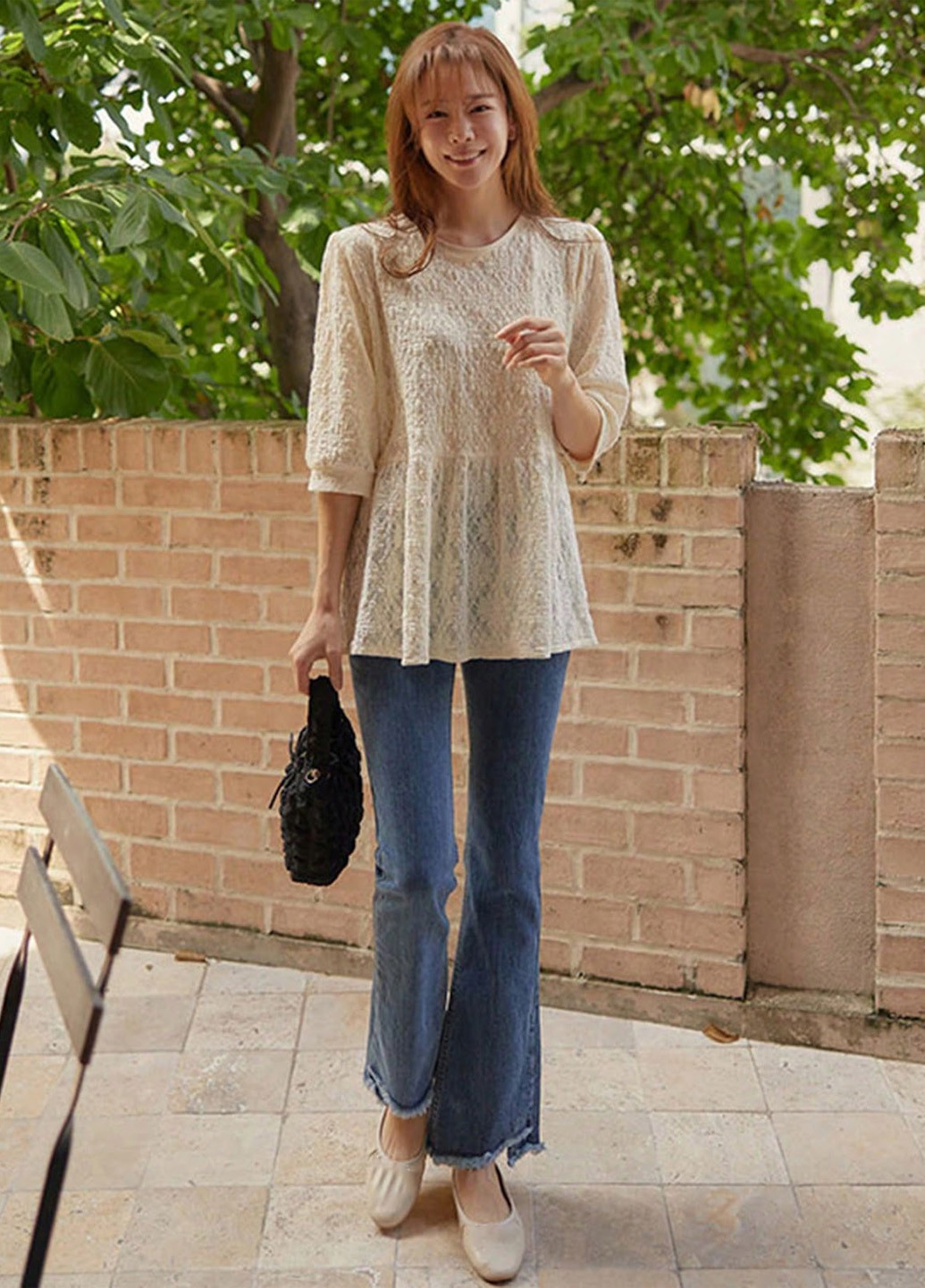 Кремовая блуза с баской SHEIN