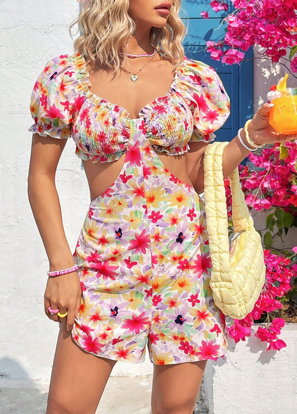 Комбінезон SHEIN комбінезон-шорти квітковий комбінований кежуал поліестер