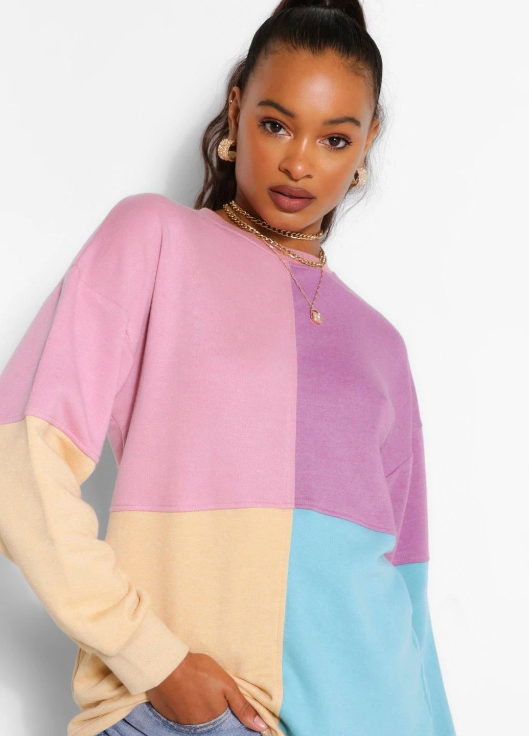 Комбинированный свитшот Boohoo однотонный (246105058)