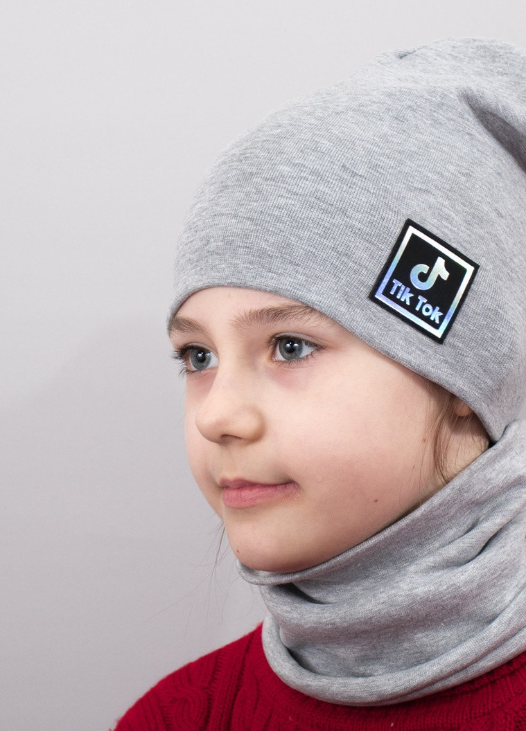 Детская шапка с хомутом КАНТА "TikTok" размер 52-56 серый (OC-982) Канта (222439491)