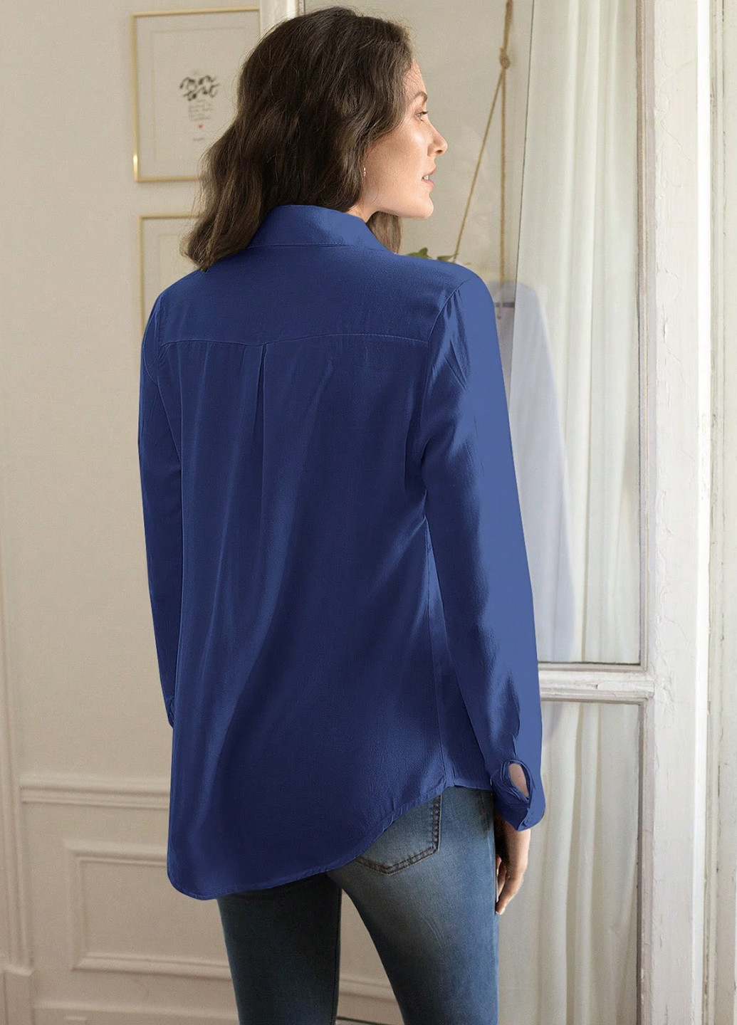 Синяя кэжуал рубашка однотонная SHEIN