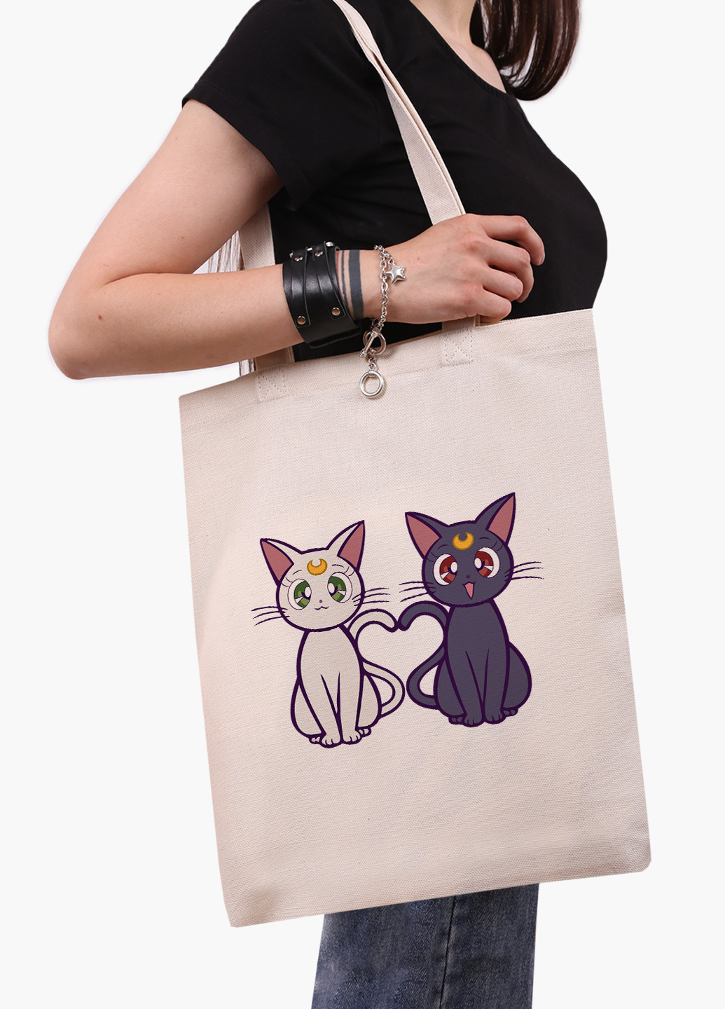 Еко сумка шоппер біла Місяць Кішки Сейлор Мун (anime Sailor Moon Cats) (9227-2849-WT-1) Еко сумка шоппер біла 41*35 см MobiPrint (221682917)