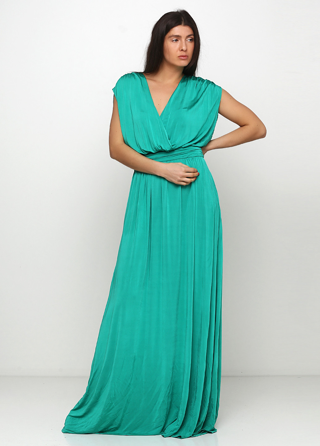 Зеленое вечернее платье в греческом стиле H&M однотонное