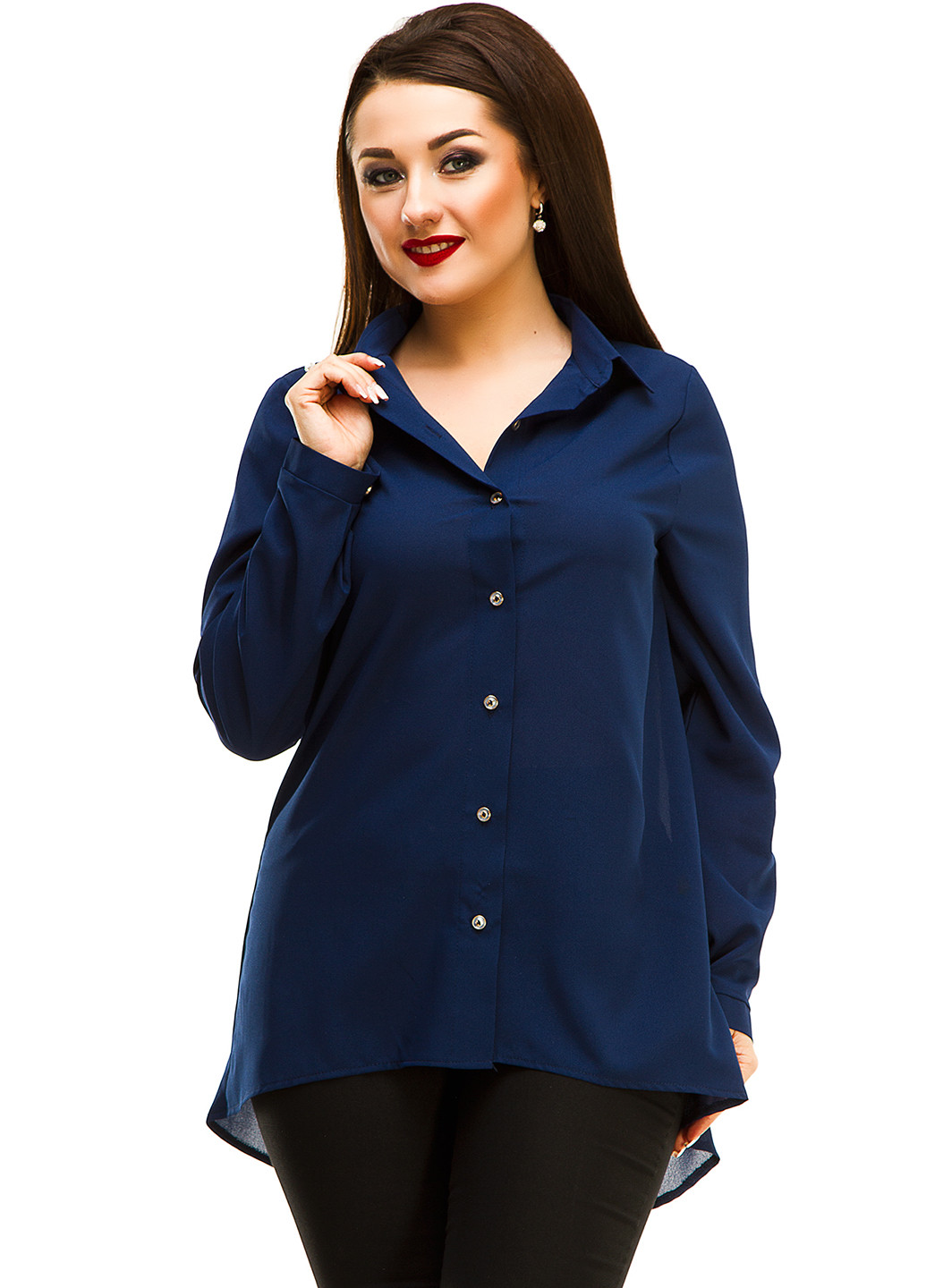 Темно-синяя кэжуал рубашка однотонная Lady Style