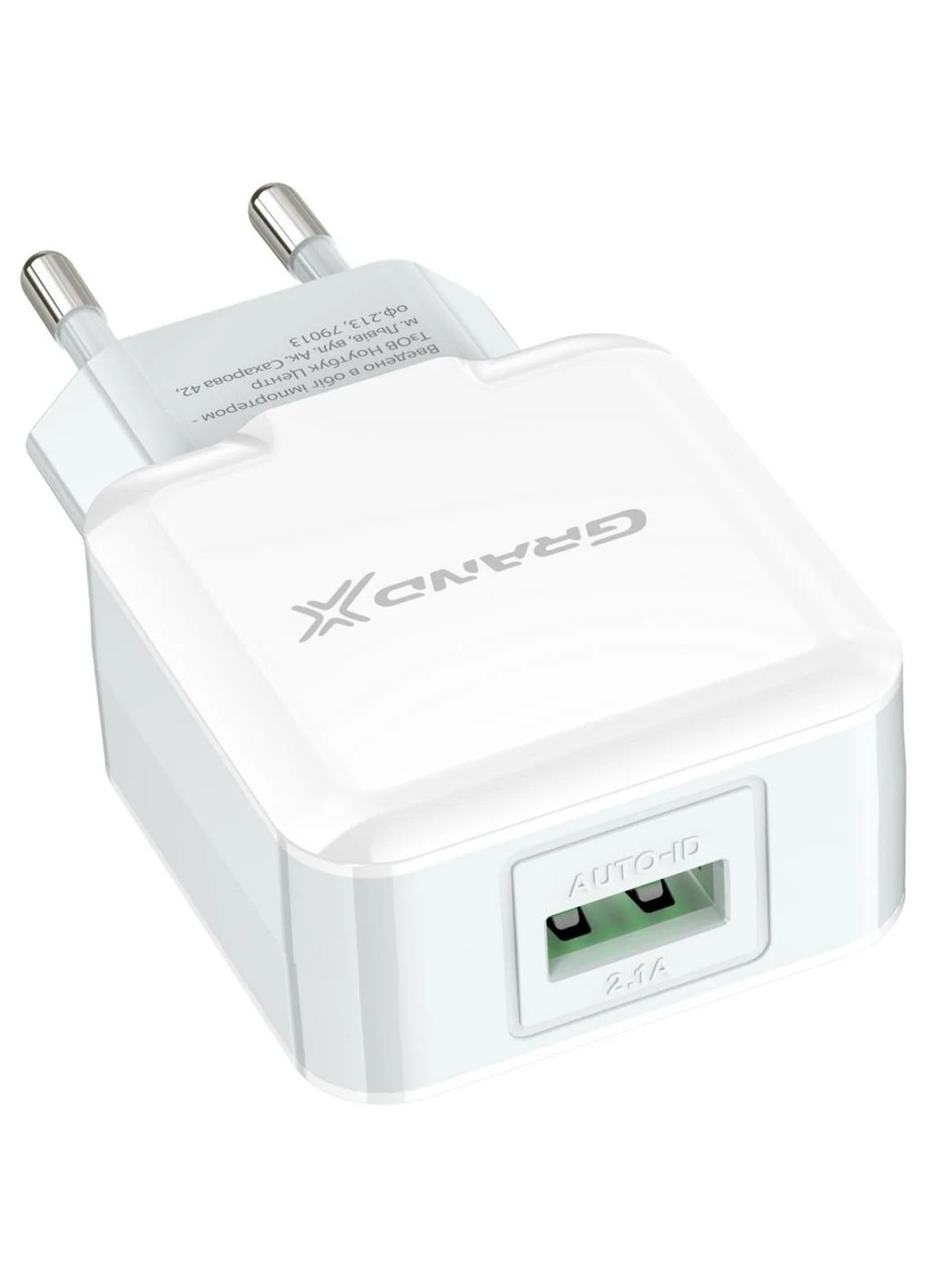 Зарядное устройство (CH-03UMW) Grand-X USB 5V 2,1A White + cable USB -> micro USB, Cu (253506924)