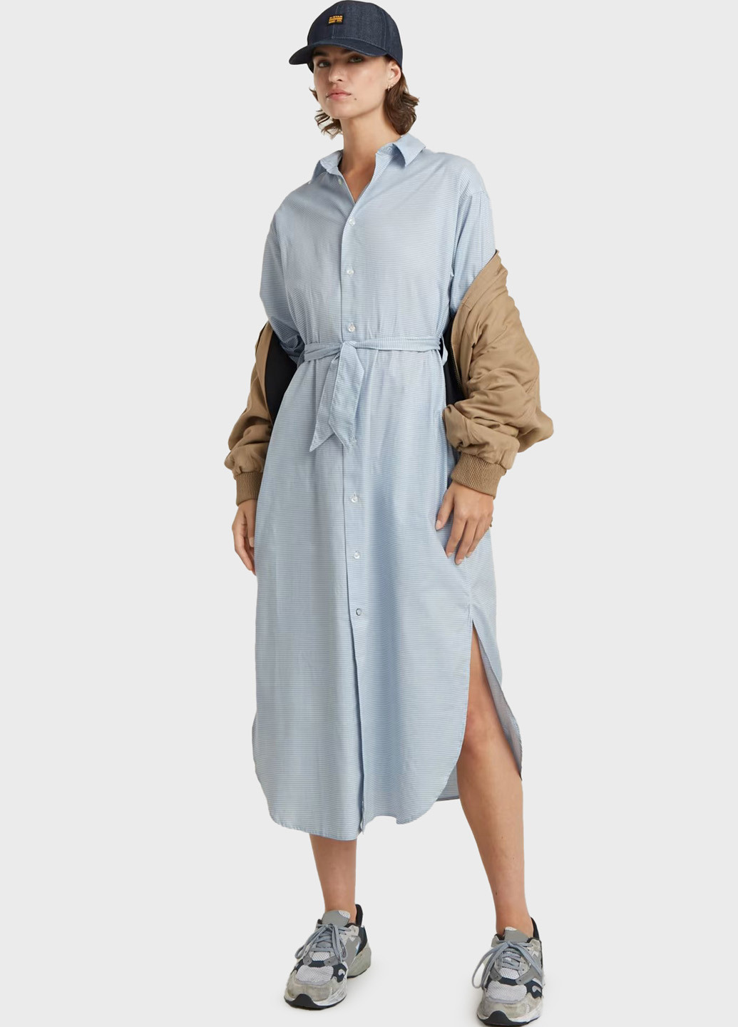 Голубое кэжуал платье рубашка G-Star Raw в полоску