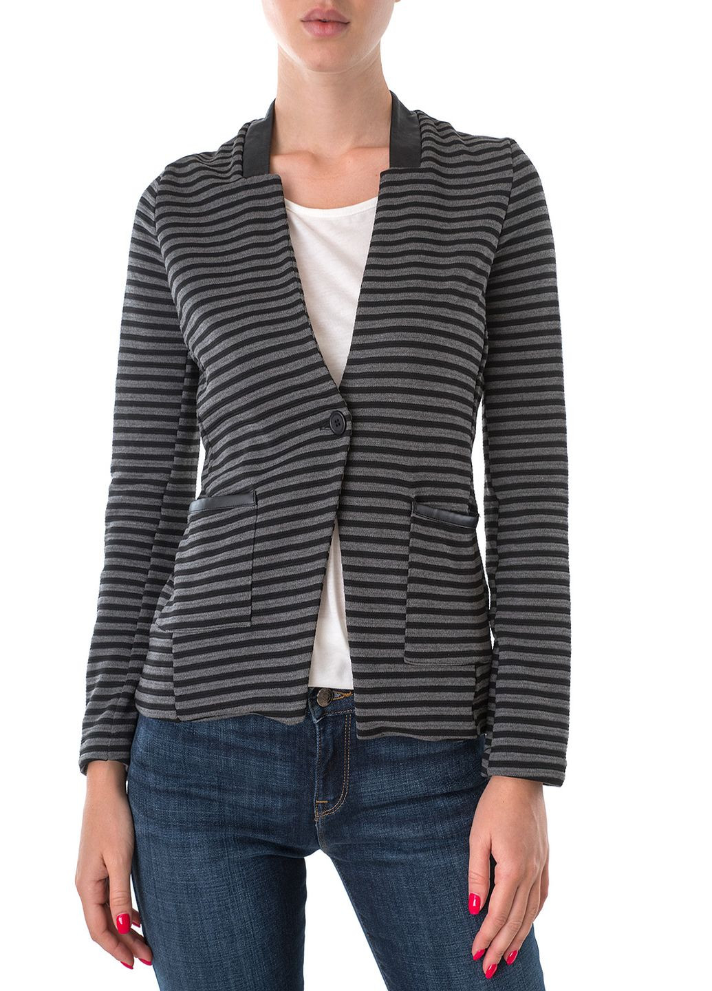 Серый женский жакет Miss Miss полосатый - демисезонный