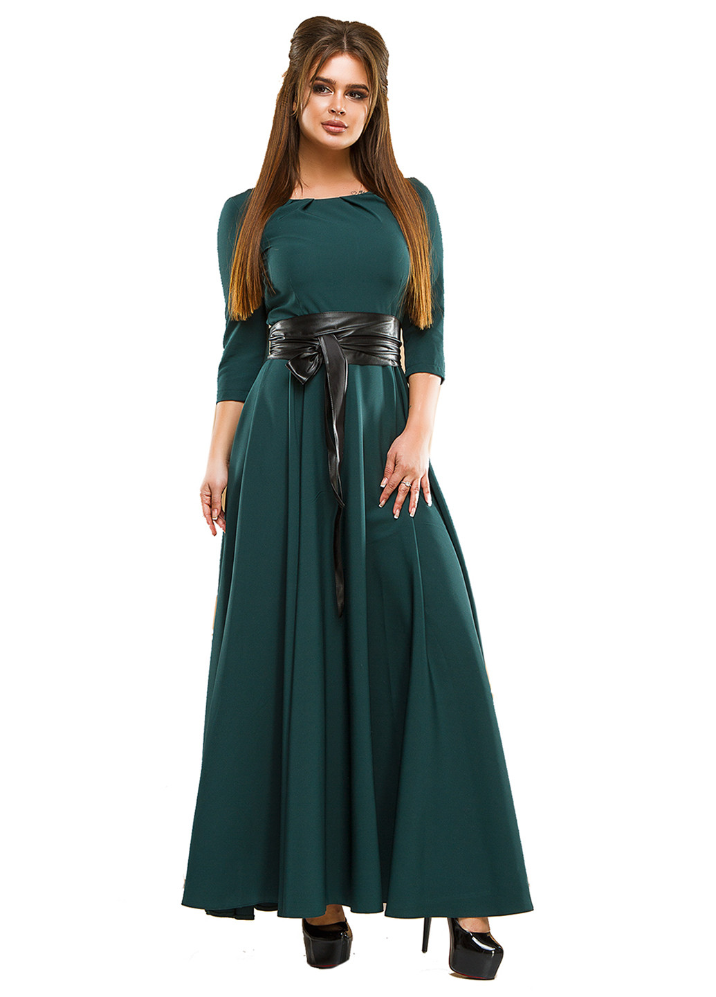 Темно-зеленое кэжуал платье Lady Style однотонное