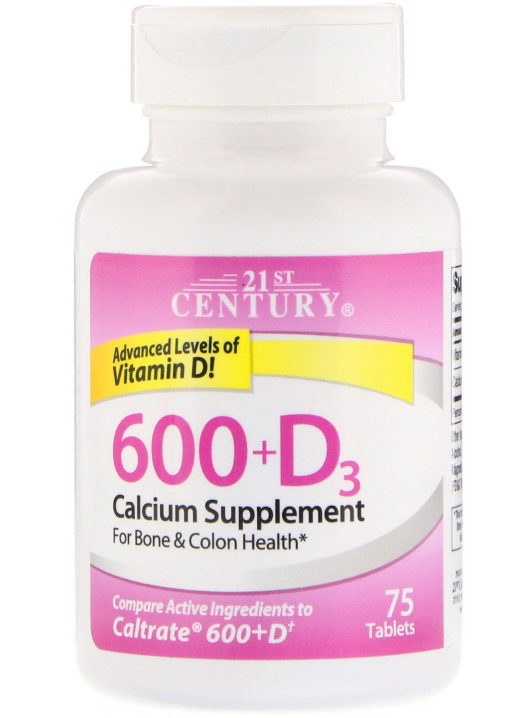 Кальцій и вітамін Д3 600+D3, Calcium Supplement 75 Caplets 21st Century (254325759)