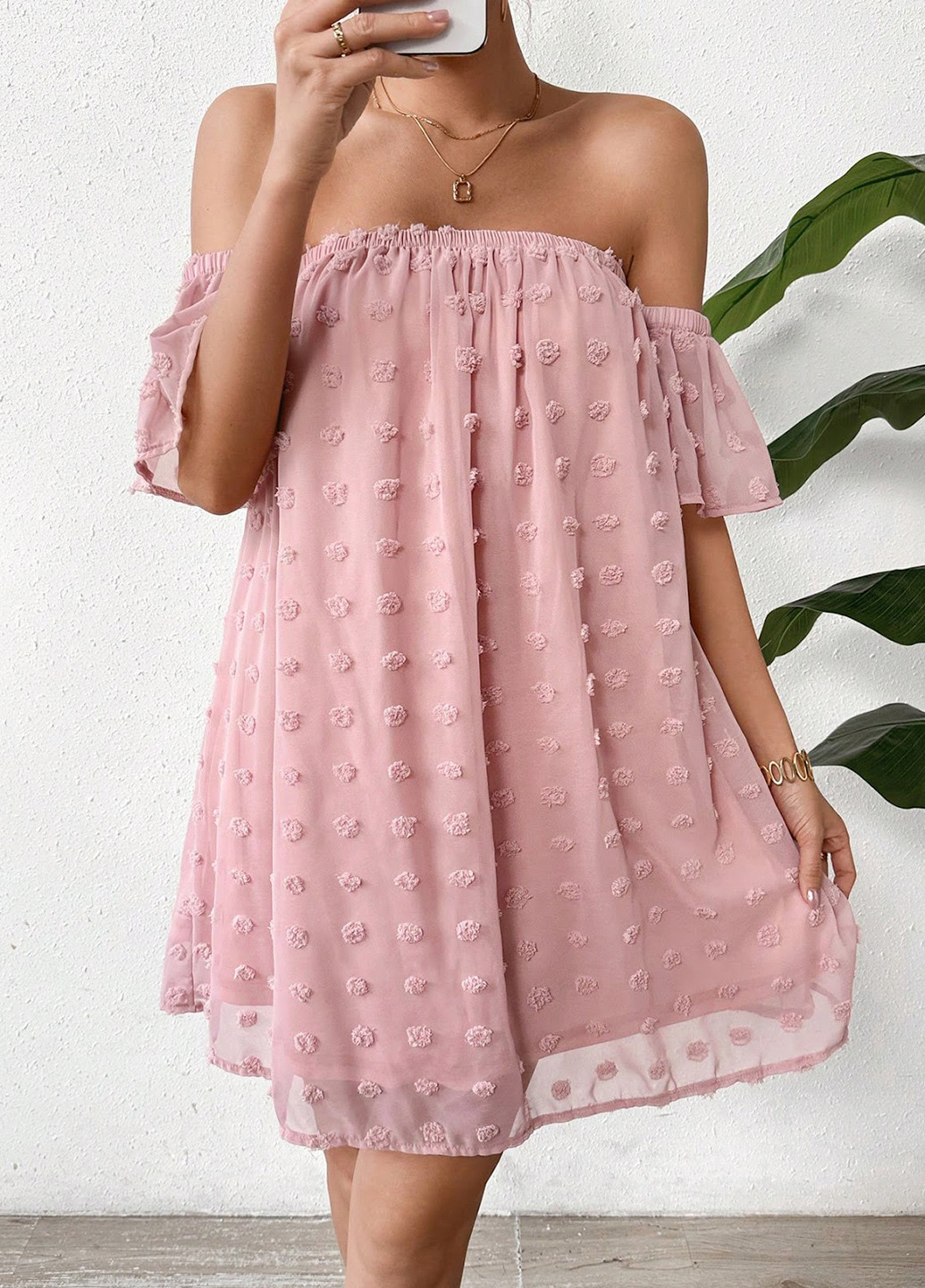 Світло-рожева кежуал сукня а-силует, з відкритими плечима, з відкритою спиною SHEIN в горошок