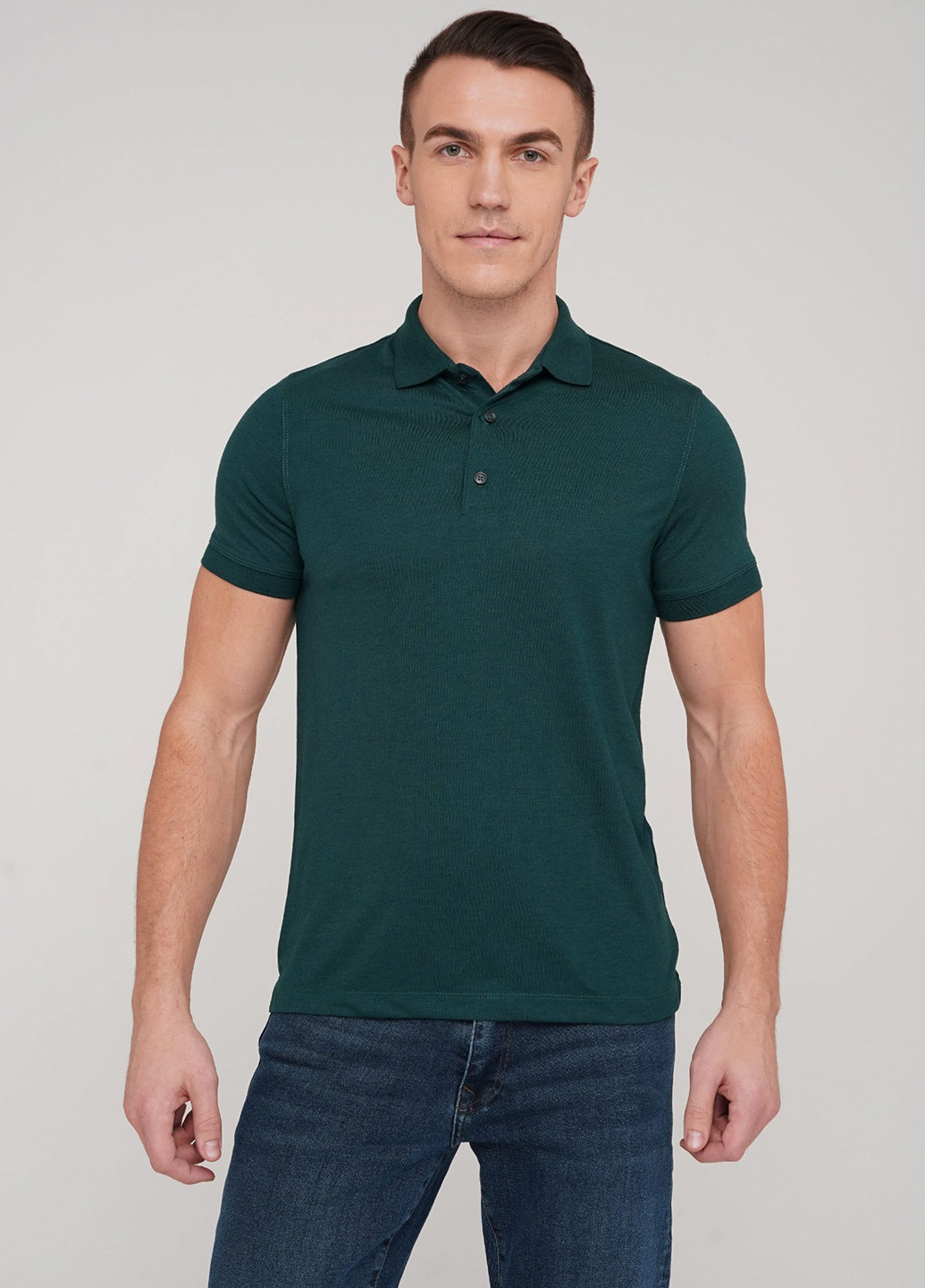 Темно-зеленая футболка-поло для мужчин Trend Collection однотонная