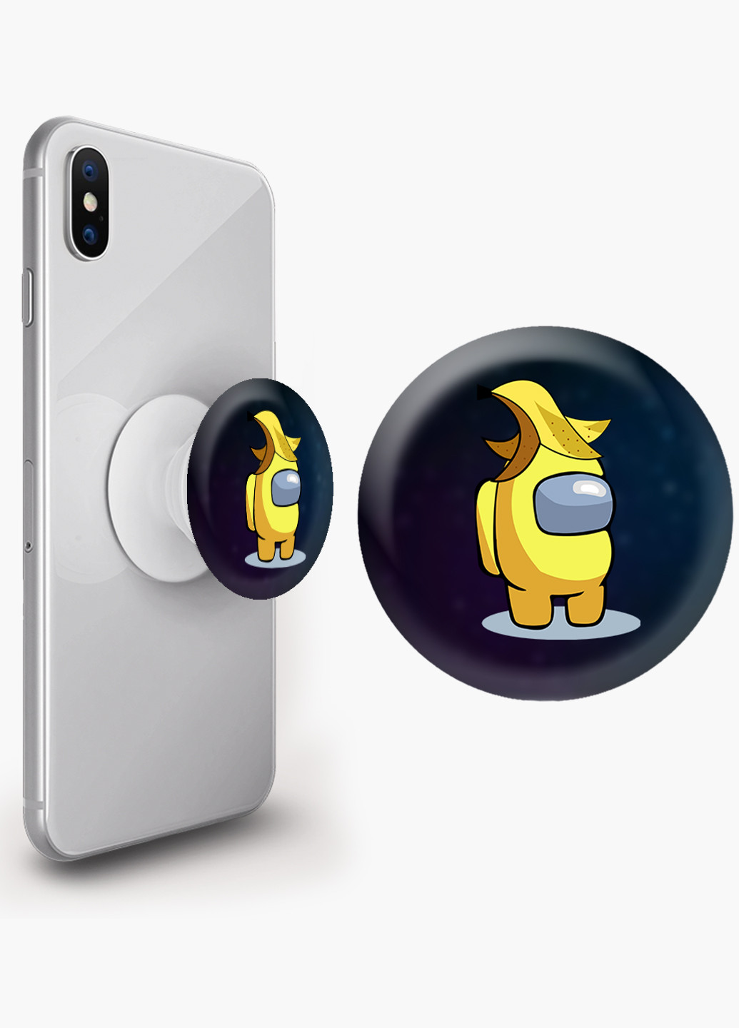Попсокет (Popsockets) тримач для смартфону Амонг Ас Жовтий (Among Us Yellow) (8754-2416) Чорний MobiPrint (216836498)