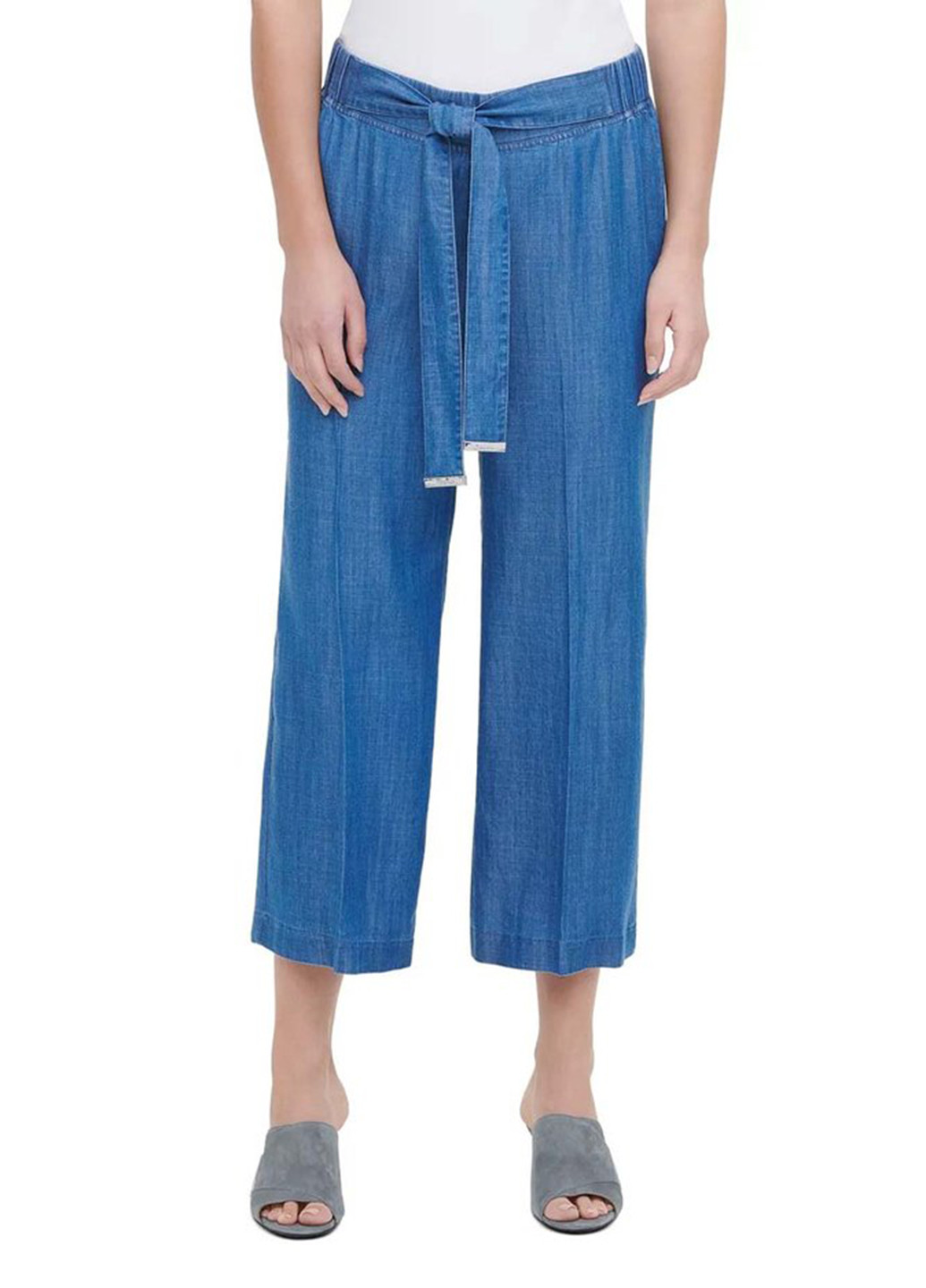 Синие кэжуал летние прямые, укороченные брюки Calvin Klein