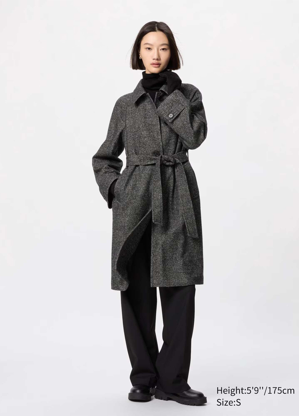 Серое демисезонное Пальто однобортное Uniqlo