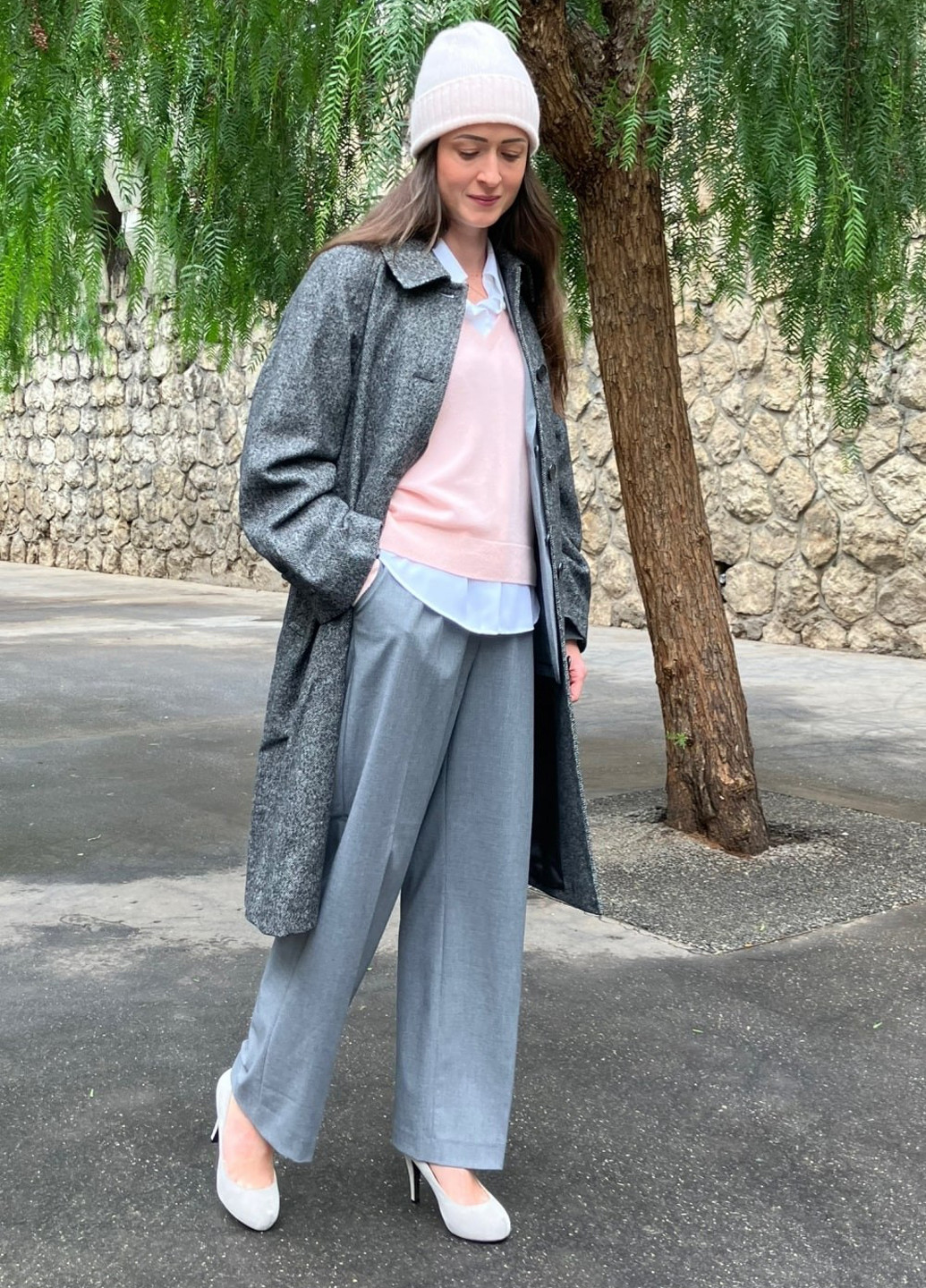 Серое демисезонное Пальто однобортное Uniqlo