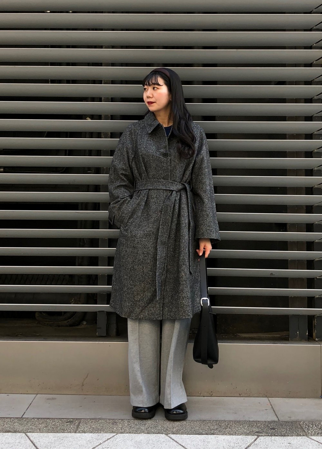 Серое демисезонное Пальто однобортное Uniqlo