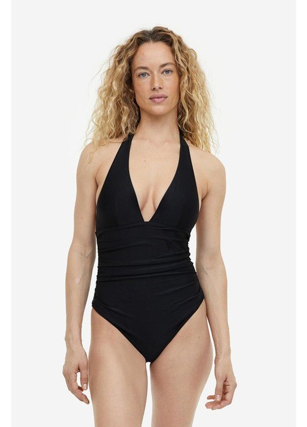 Черный летний купальник слитный, халтер H&M