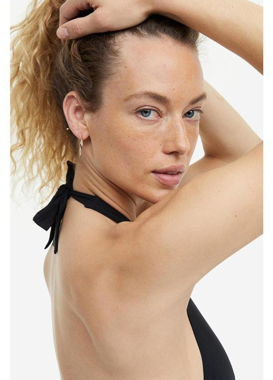 Черный летний купальник слитный, халтер H&M