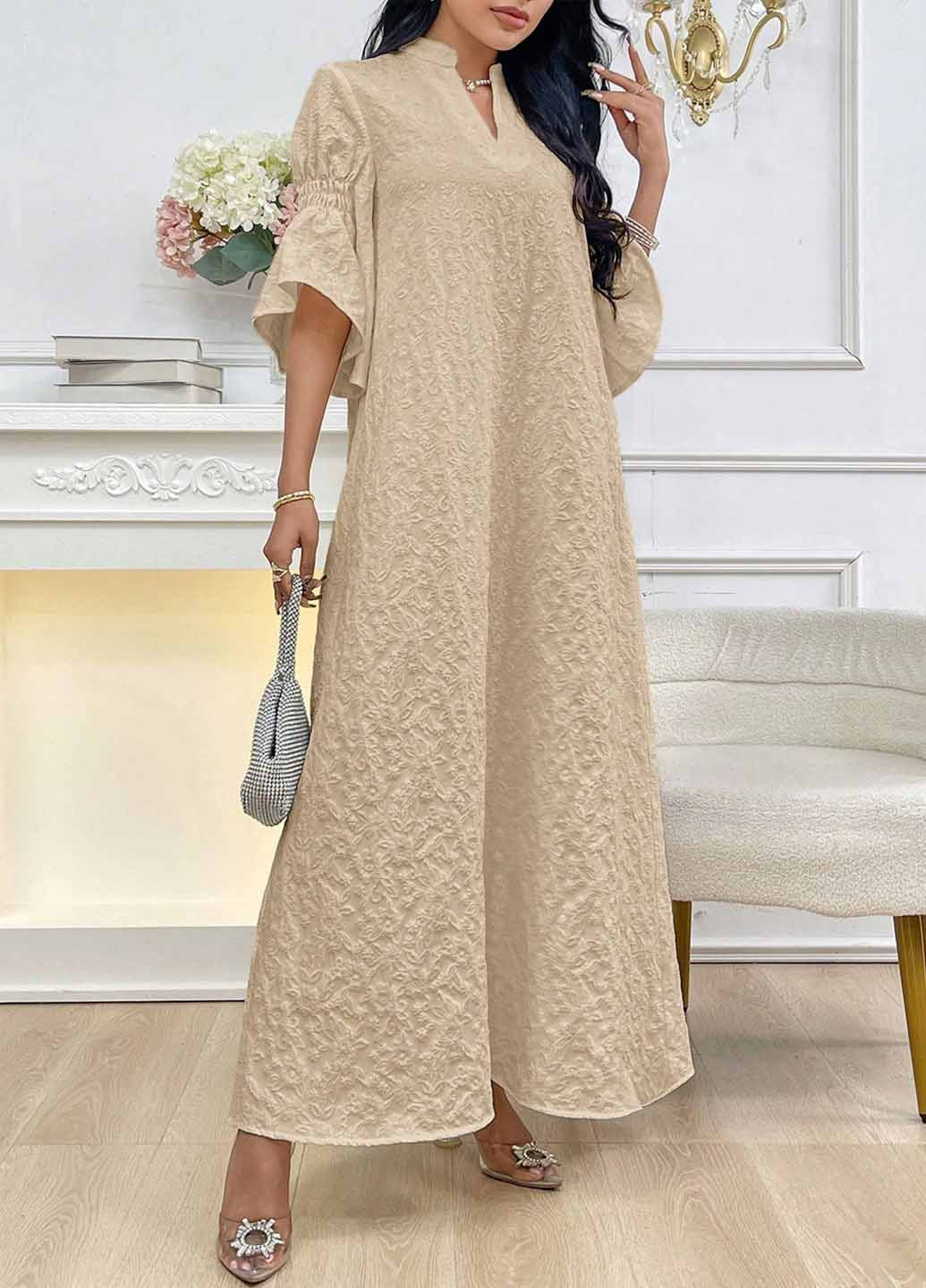 Кремовое вечернее платье а-силуэт SHEIN однотонное