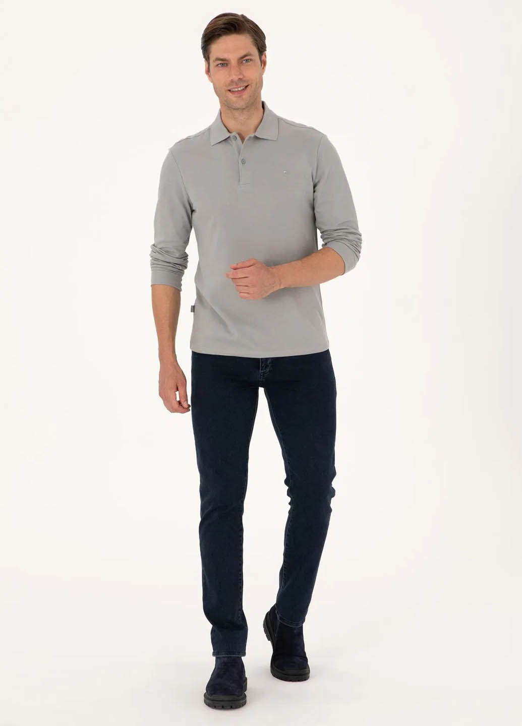 Серая футболка-поло для мужчин Pierre Cardin однотонная