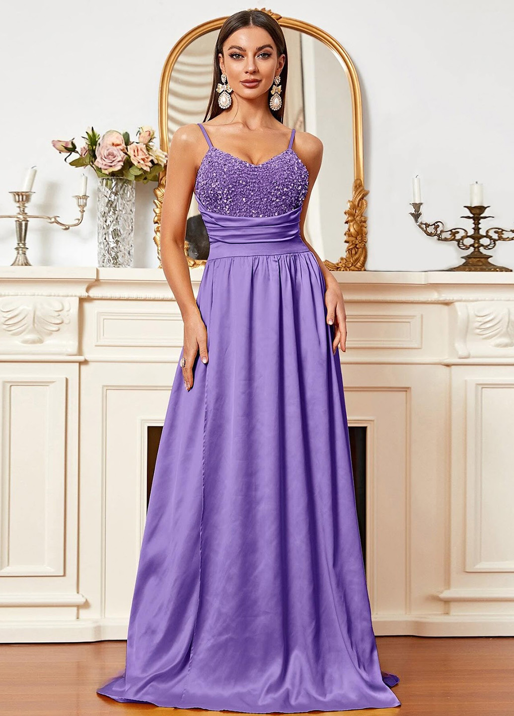 Светло-фиолетовое вечернее платье SHEIN однотонное