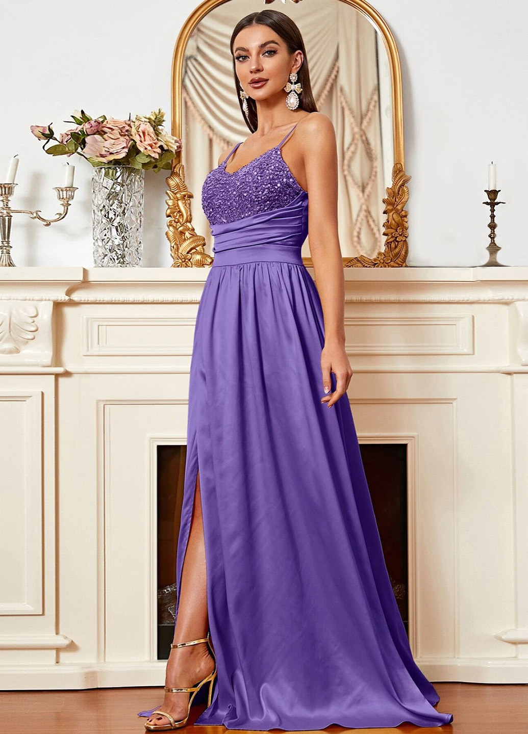 Светло-фиолетовое вечернее платье SHEIN однотонное