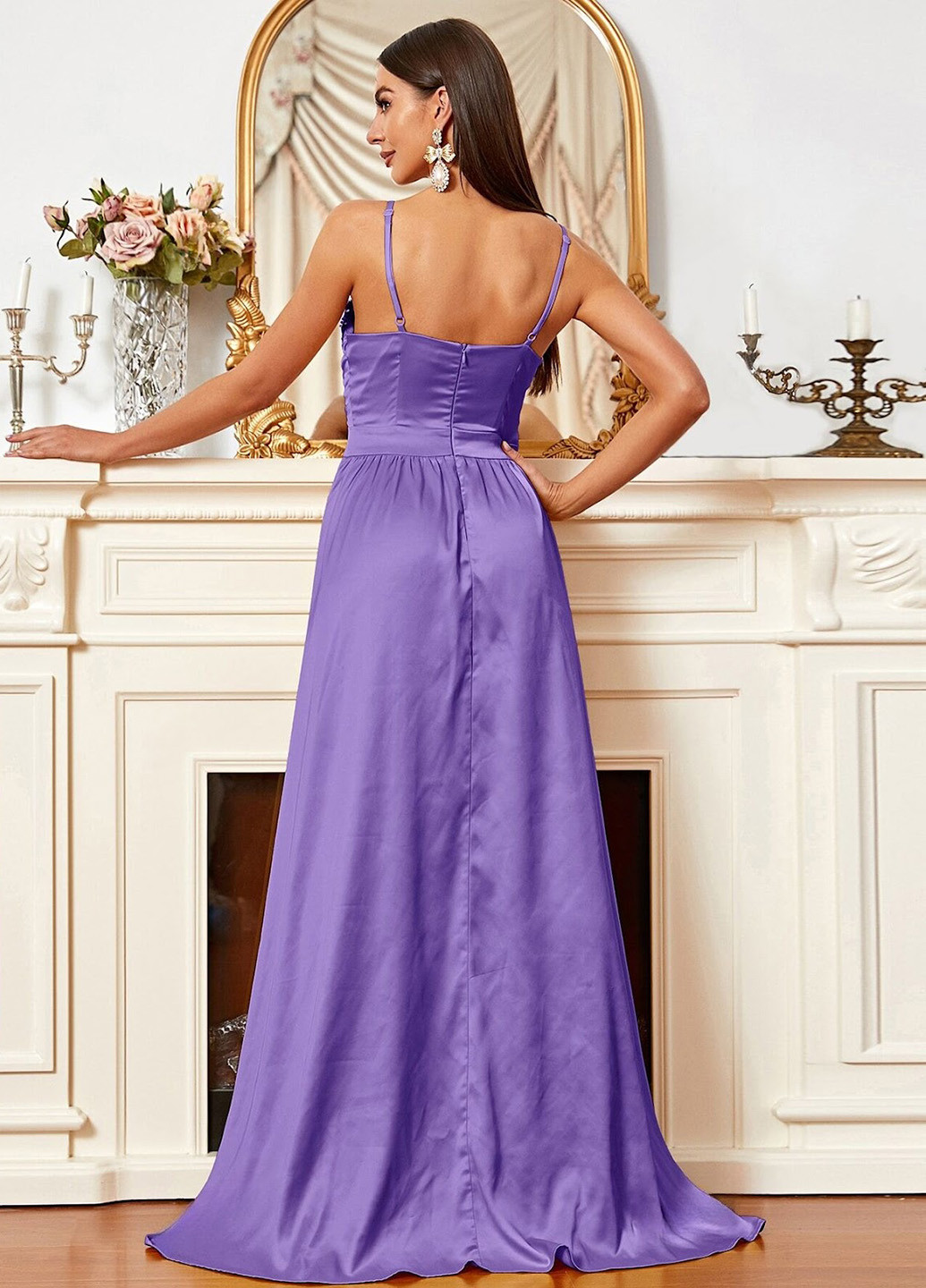 Светло-фиолетовое вечернее платье SHEIN однотонное