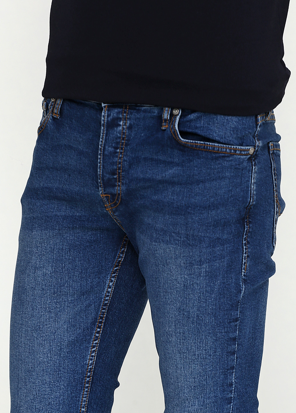 Джинси Jack & Jones середня талія однотонні сині джинсові