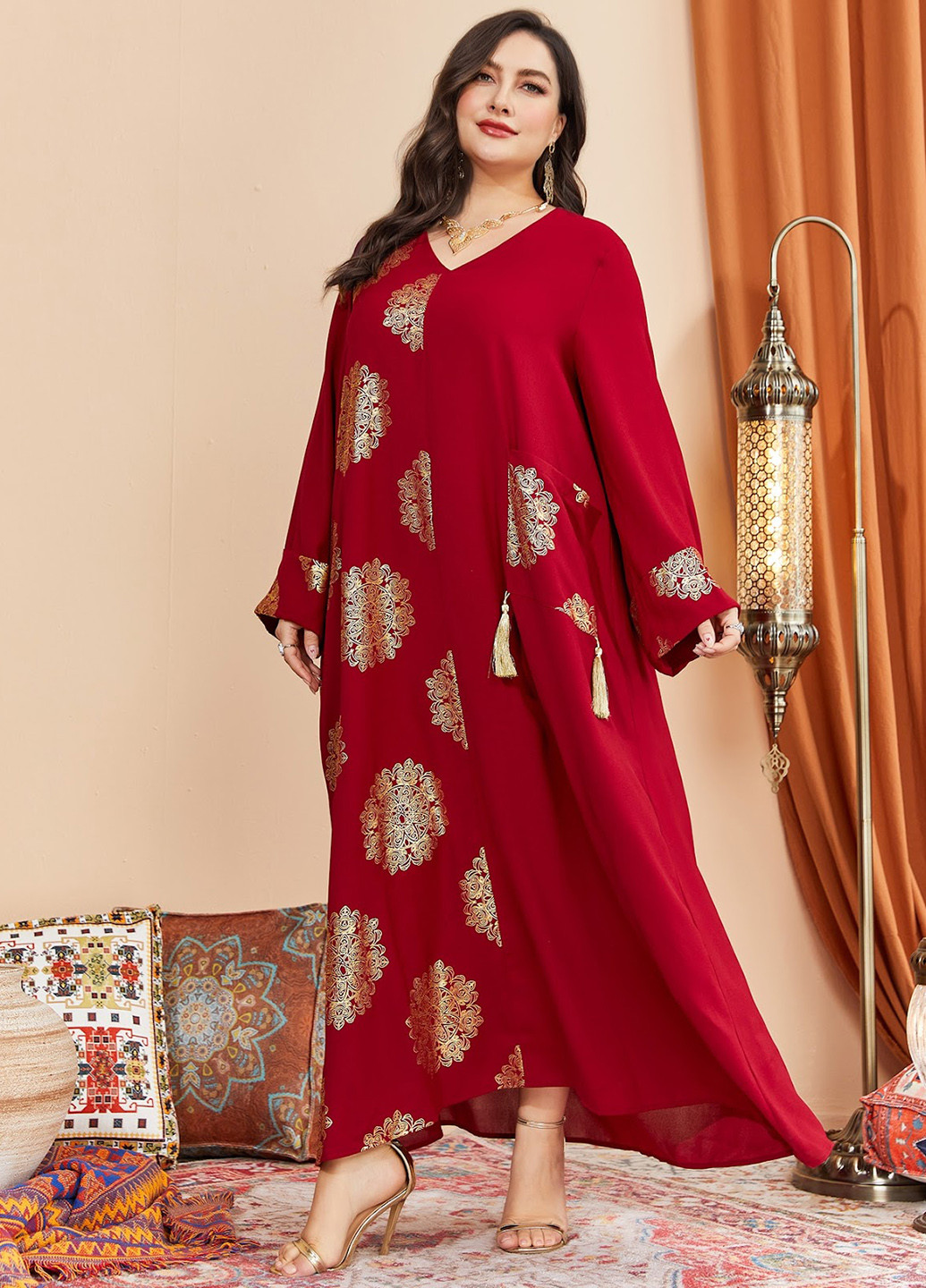 Красное кэжуал платье оверсайз SHEIN мандала