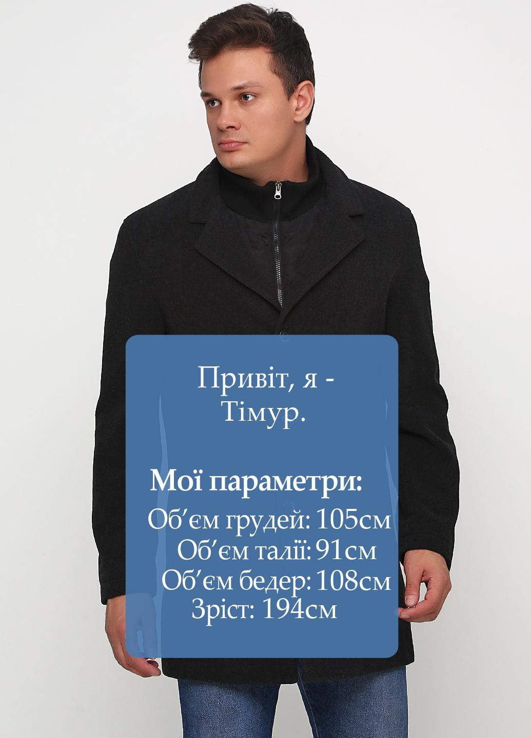 Черное демисезонное Пальто однобортное Yorn