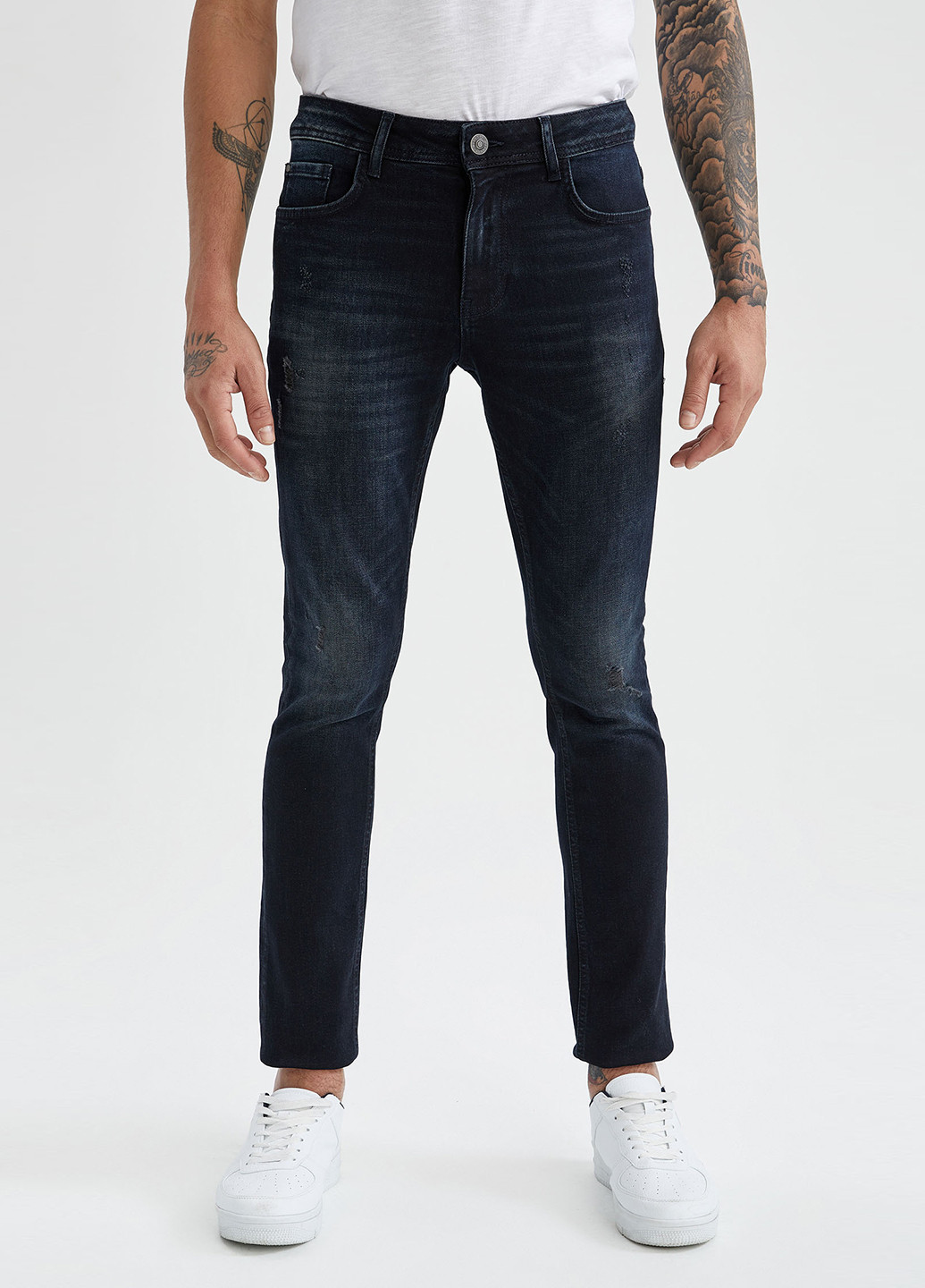 Темно-синие демисезонные укороченные, скинни, зауженные джинсы DeFacto