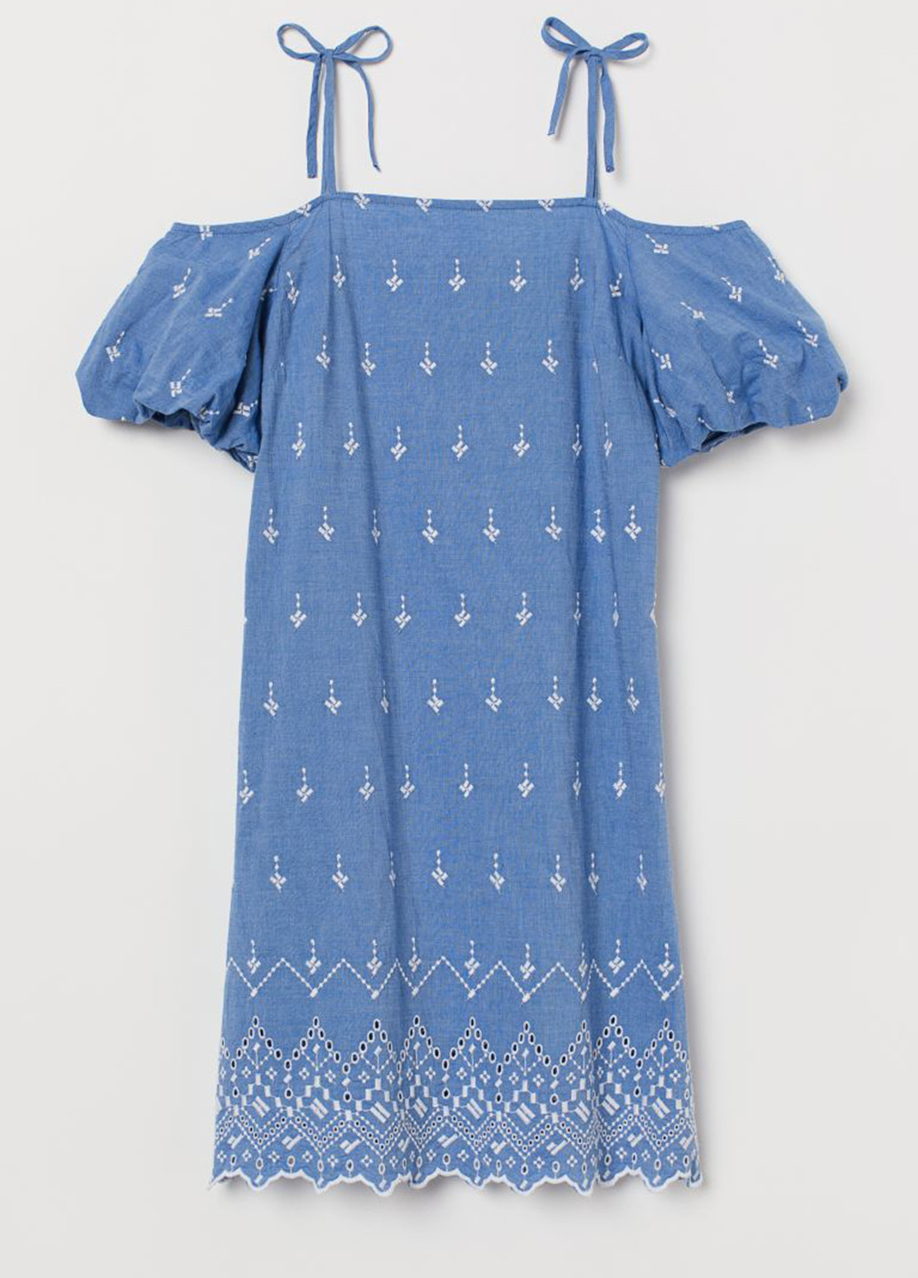Голубое кэжуал платье с открытыми плечами H&M с орнаментом