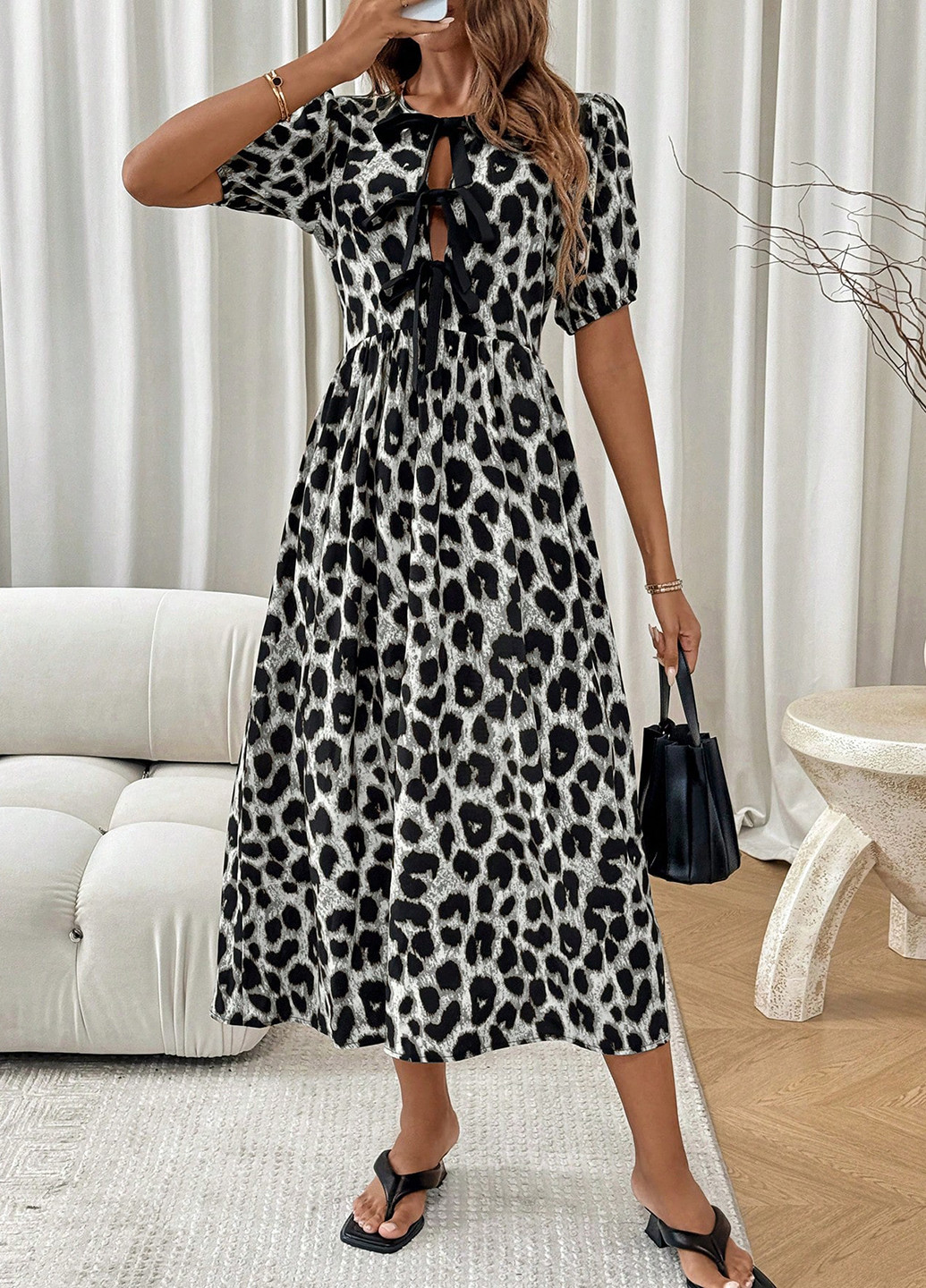 Серое кэжуал платье клеш SHEIN леопардовый