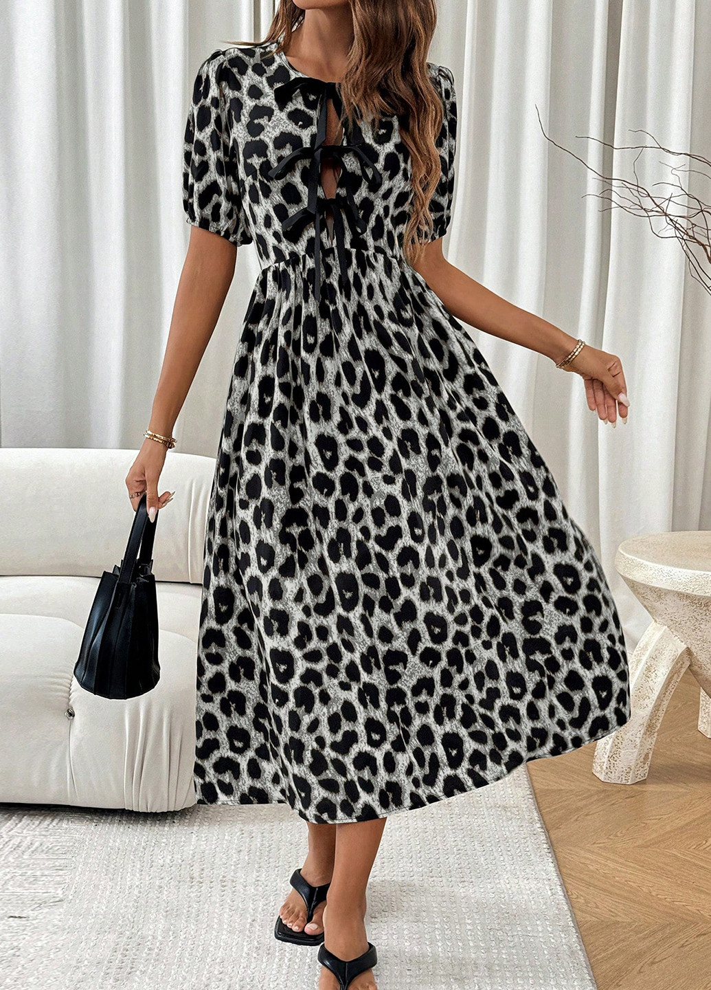 Серое кэжуал платье клеш SHEIN леопардовый