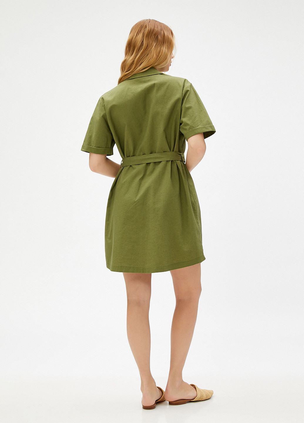 Оливковое (хаки) кэжуал платье рубашка KOTON однотонное
