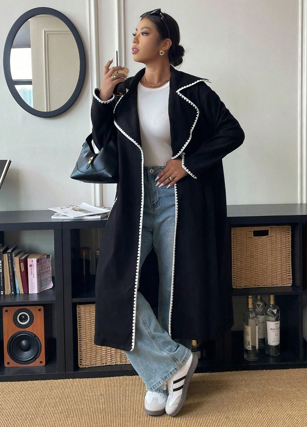 Чорне демісезонне Пальто однобортне SHEIN