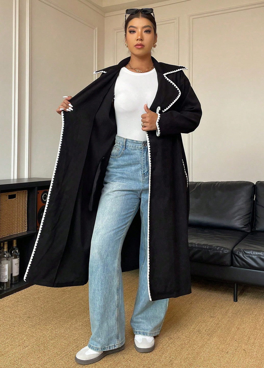 Чорне демісезонне Пальто однобортне SHEIN